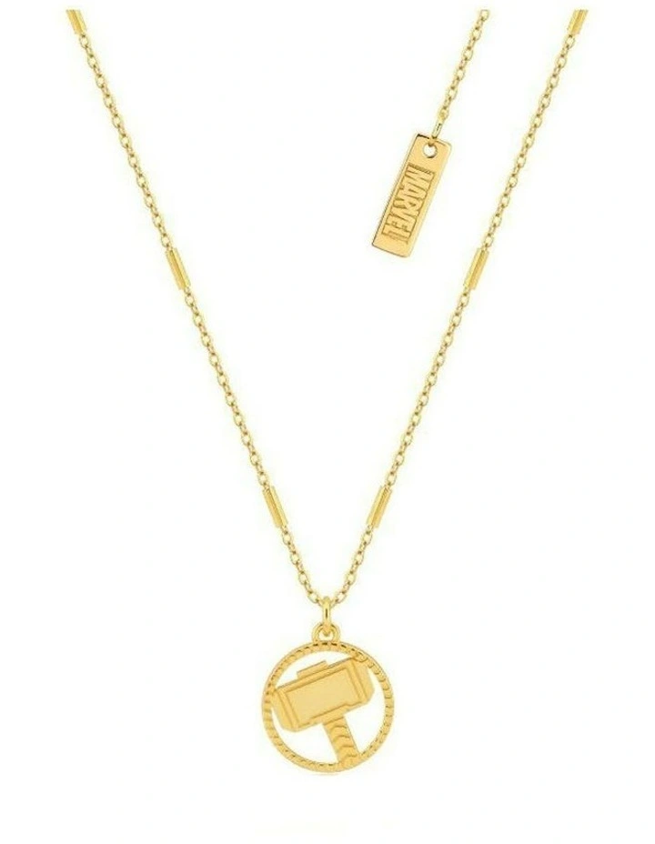 Couture Kingdom 925 Sterling Silver Marvel Thor Hammer Fashion Necklace Gold image 1
