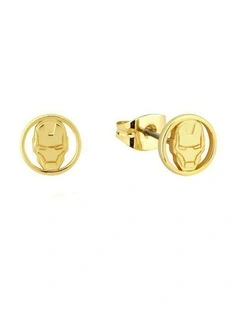 Couture Kingdom Sterling Silver Marvel Iron Man Stud Earrings 10mm Pair Gold