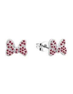 Couture Kingdom Disney Minnie Mouse Red Crystal Bow Stud Earrings 10mm Silver