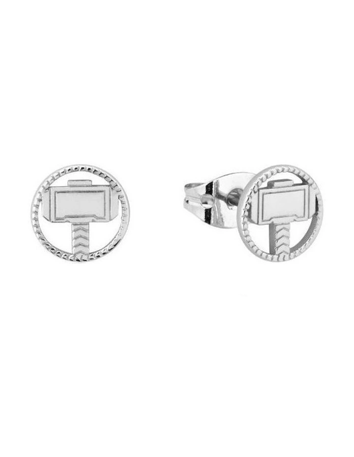 Couture Kingdom Sterling Silver Marvel Thor Hammer Stud Earrings 10mm Silver image 1