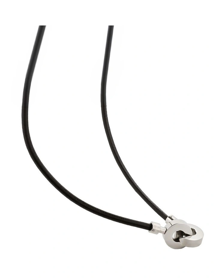 Stainless Steel & Brown Leather Necklace image 1