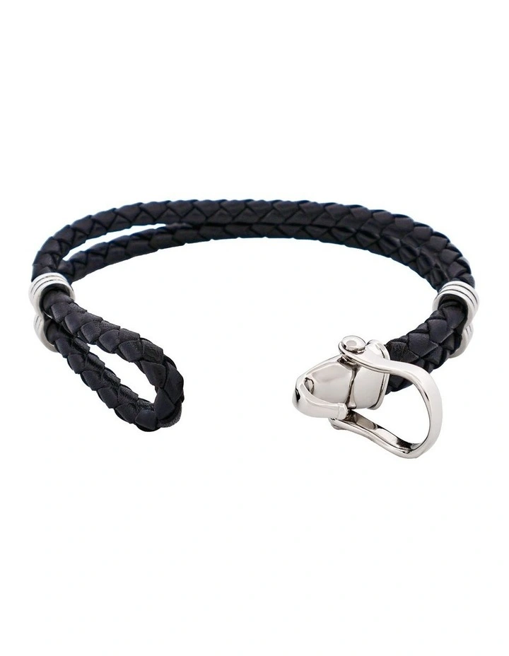 Polished Stainless Steel Buckle Black Leather Bracelet image 4