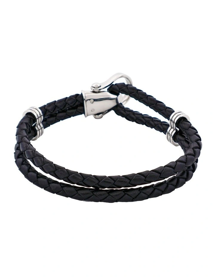 Polished Stainless Steel Buckle Black Leather Bracelet image 5