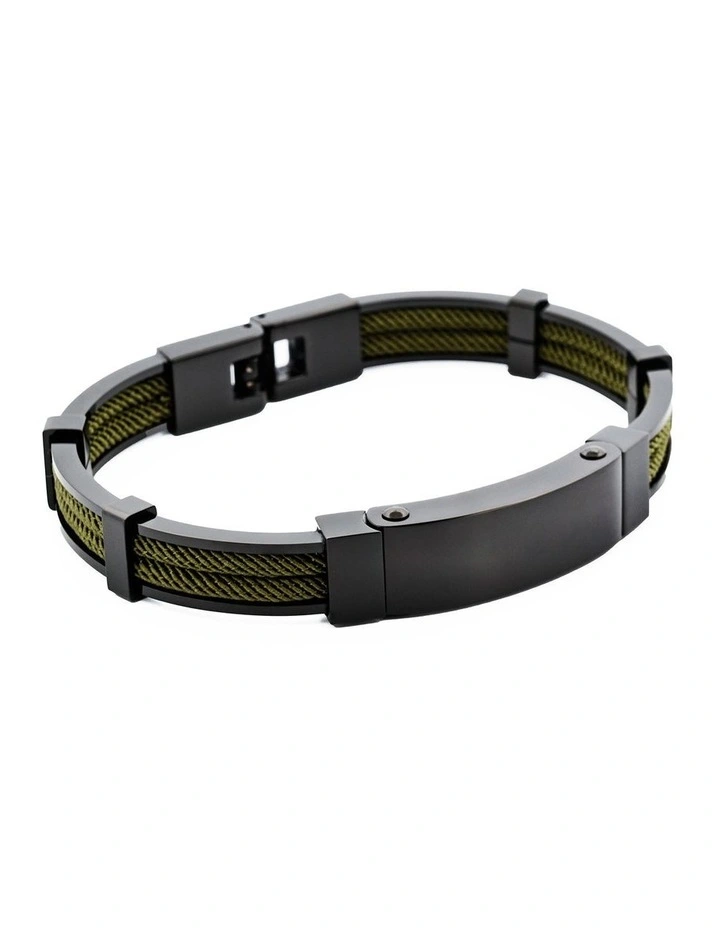 Polished Black Ion Plated Stainless Steel & Army Green Leather Bracelet image 5