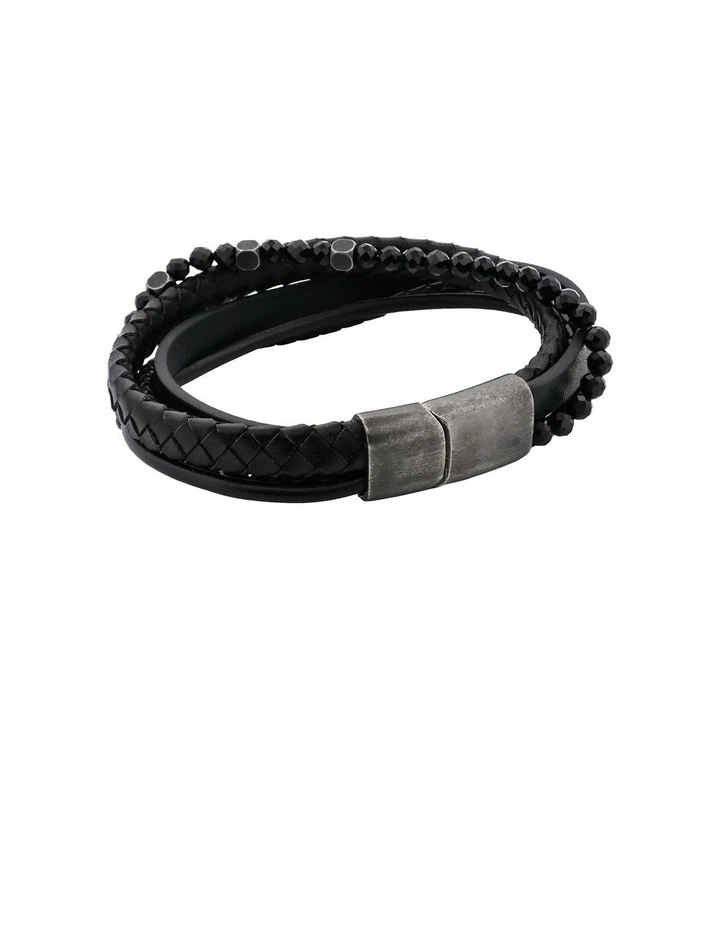 Black Multi Strand Leather Bracelet image 2
