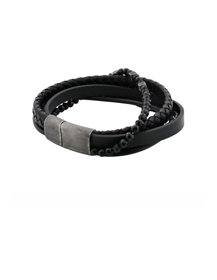 Black Multi Strand Leather Bracelet image 3