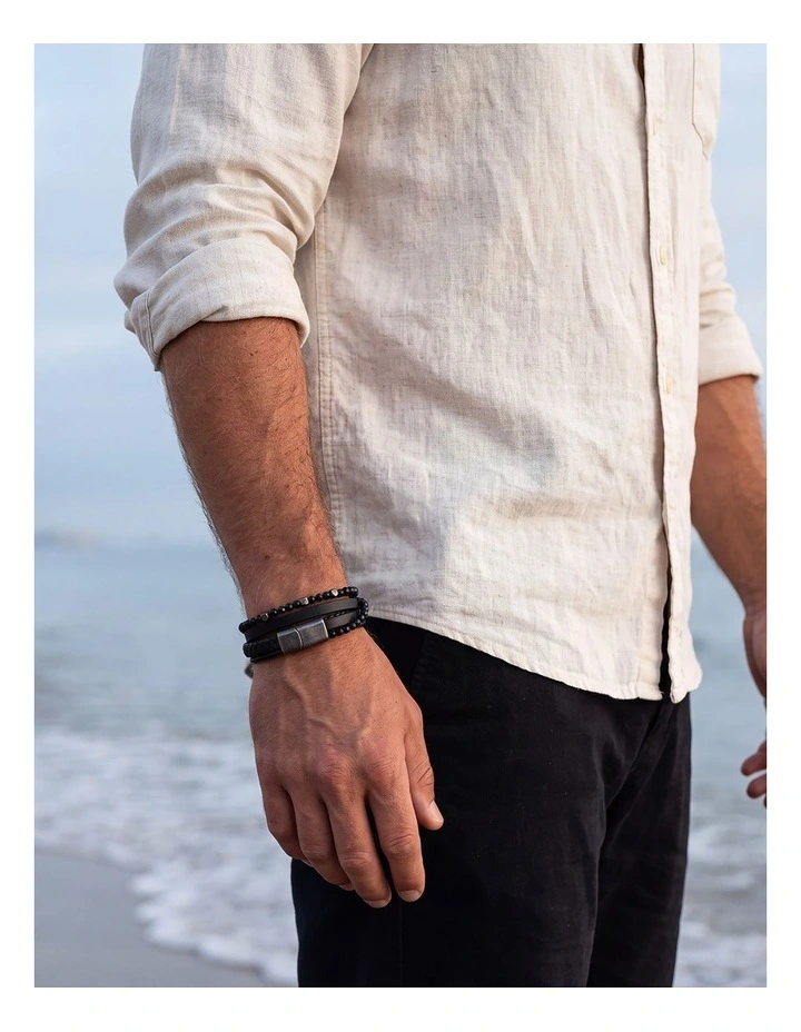 Black Multi Strand Leather Bracelet image 6