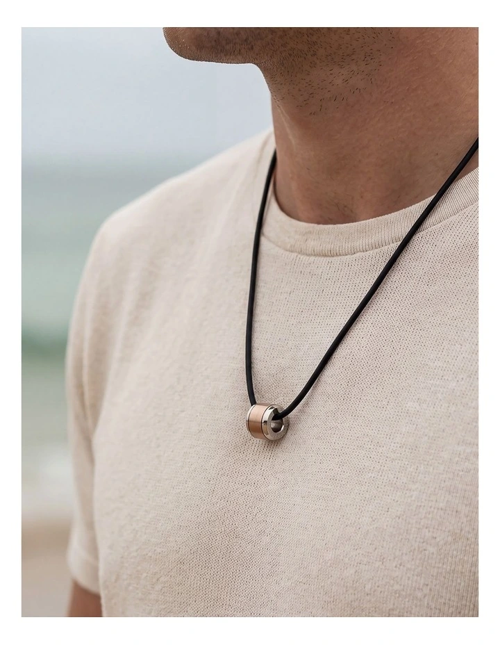 Stainless Steel &Ion Plated Rose Gold Pendant & Rubber Chain image 2