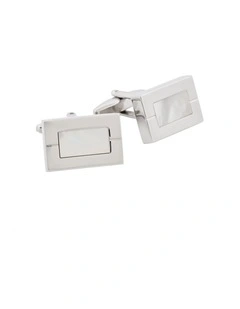 Rhodium Plated Mother of Pearl Cufflinks