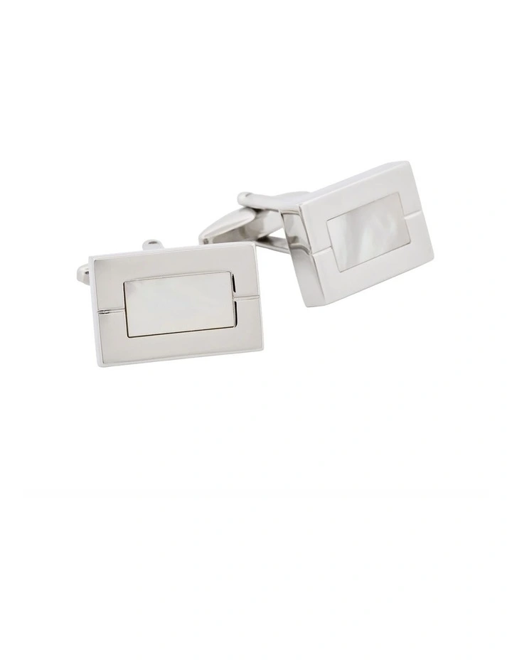 Rhodium Plated Mother of Pearl Cufflinks image 2