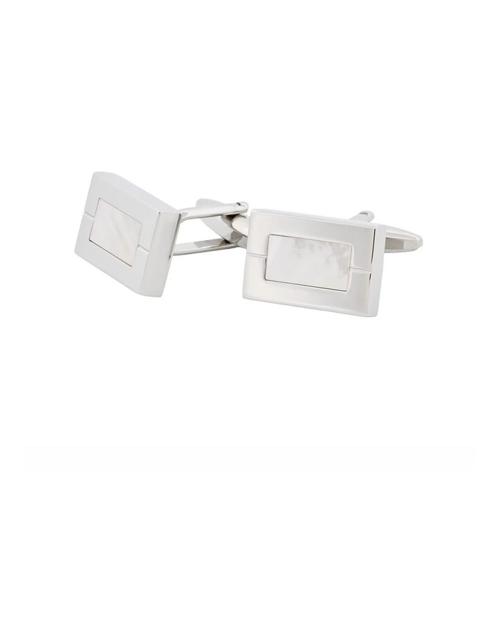 Rhodium Plated Mother of Pearl Cufflinks image 3