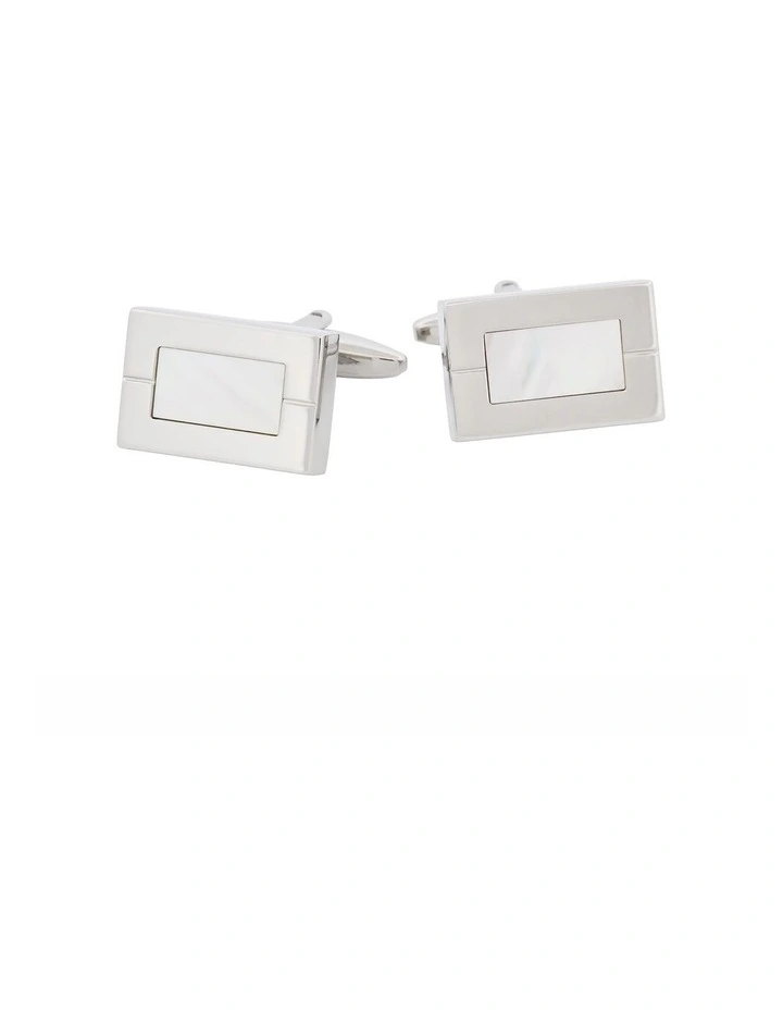 Rhodium Plated Mother of Pearl Cufflinks image 4