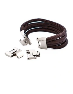Multi Strand Brown Lamb Leather- Stainless Steel Bracelet