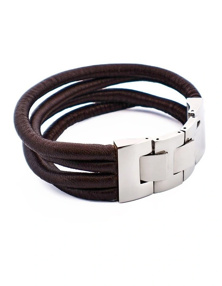 Multi Strand Brown Lamb Leather- Stainless Steel Bracelet image 2