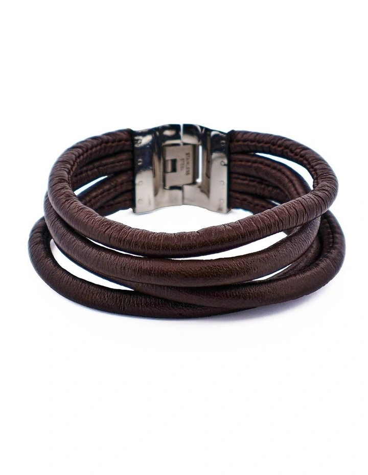 Multi Strand Brown Lamb Leather- Stainless Steel Bracelet image 3