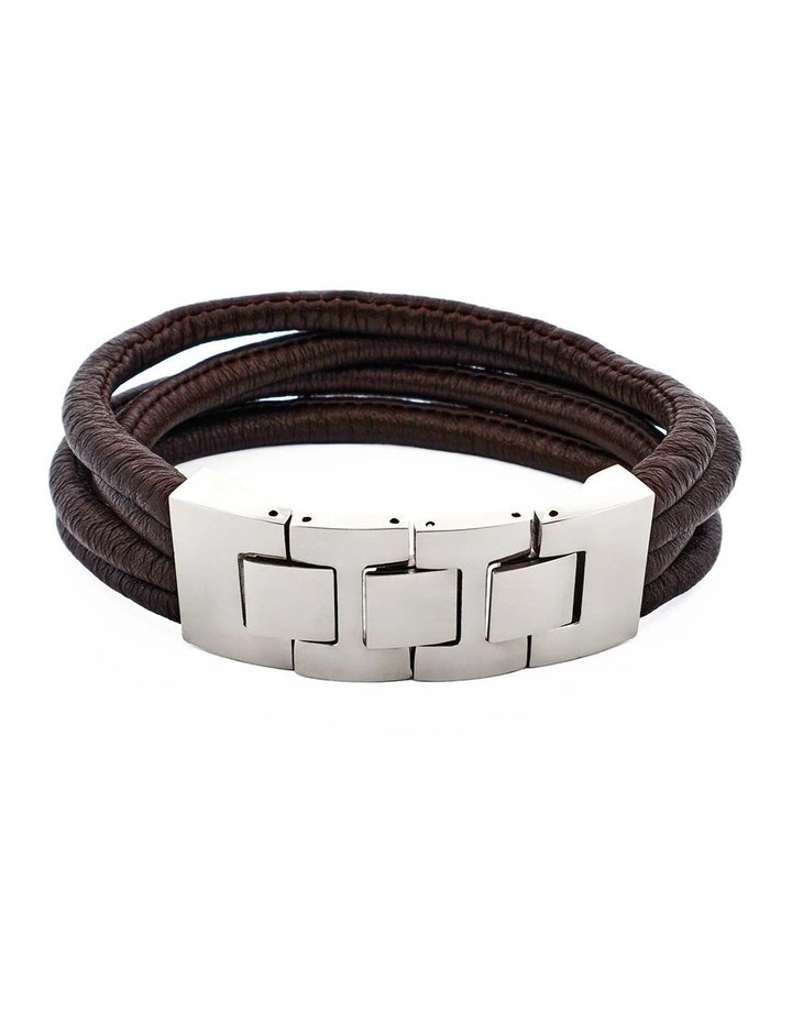 Multi Strand Brown Lamb Leather- Stainless Steel Bracelet image 5