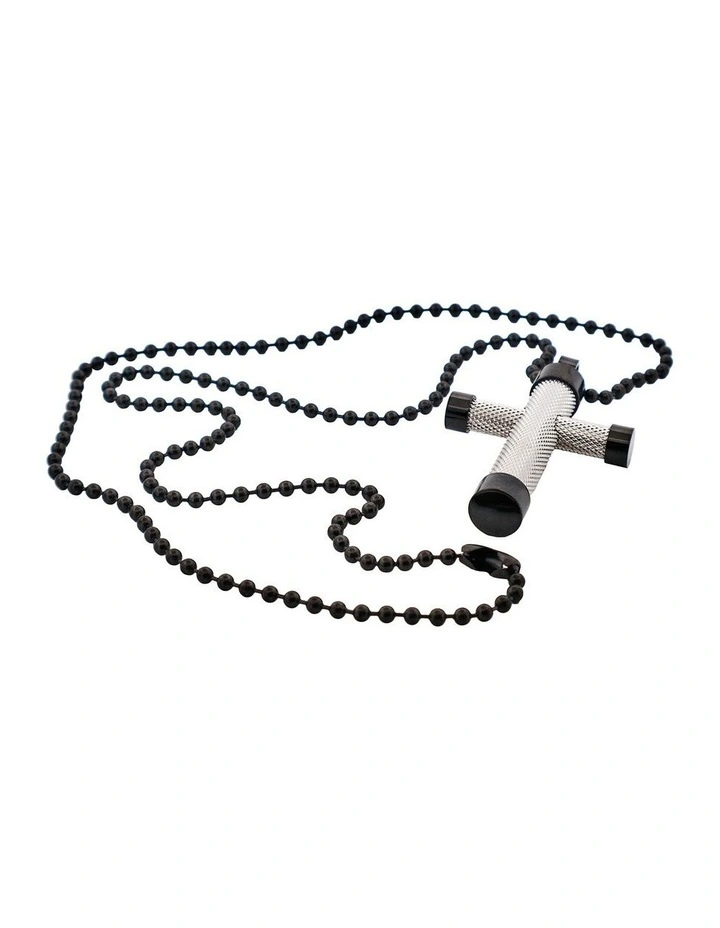 Ion Plated Polished Black & Textured Stainless Steel Cross Pendant withIon Plated Black 55cm Ball image 3