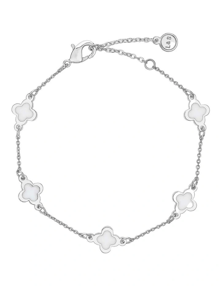 Mini Clover Silver Bracelet - White image 1