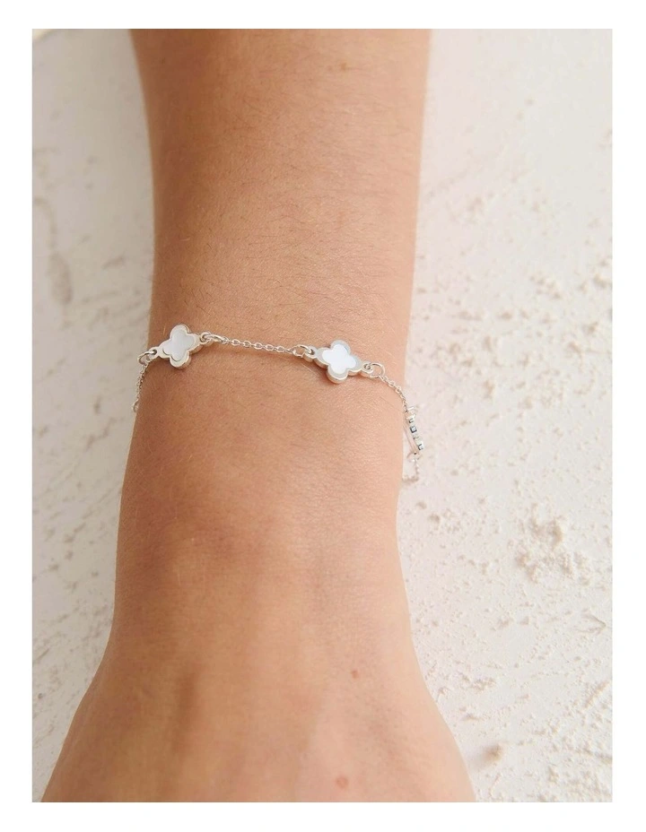 Mini Clover Silver Bracelet - White image 2