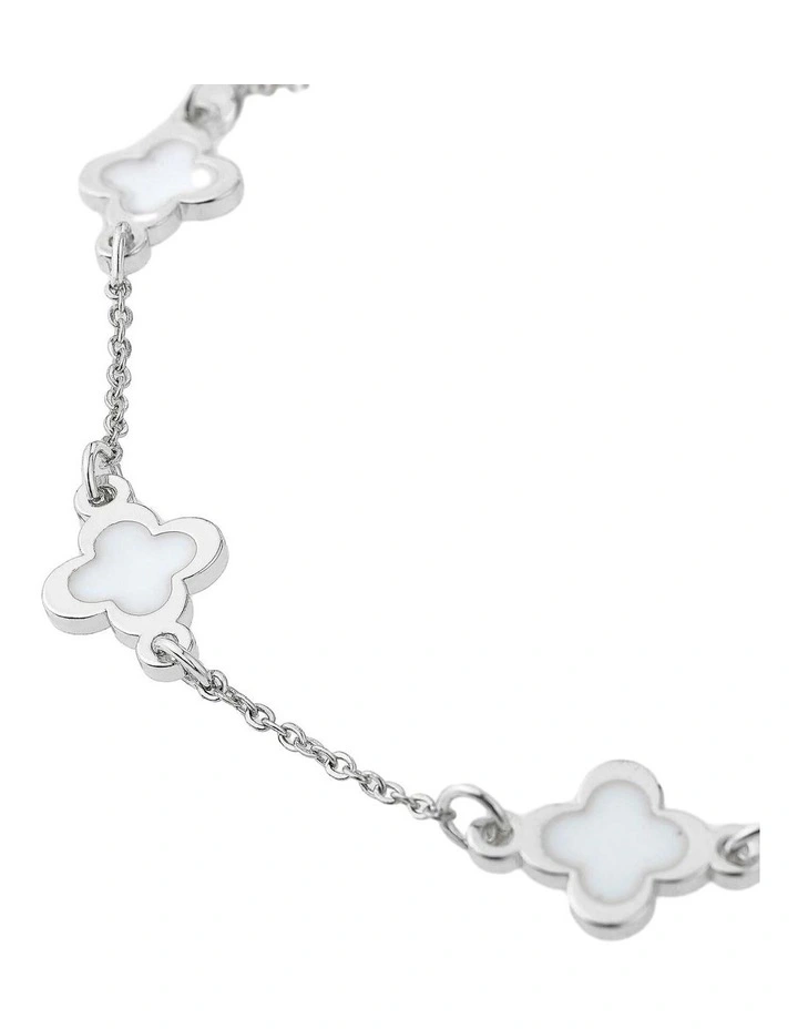 Mini Clover Silver Bracelet - White image 3