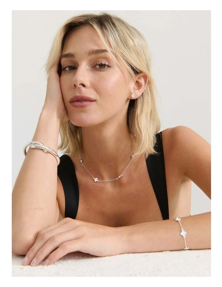 Mini Clover Silver Bracelet - White image 4