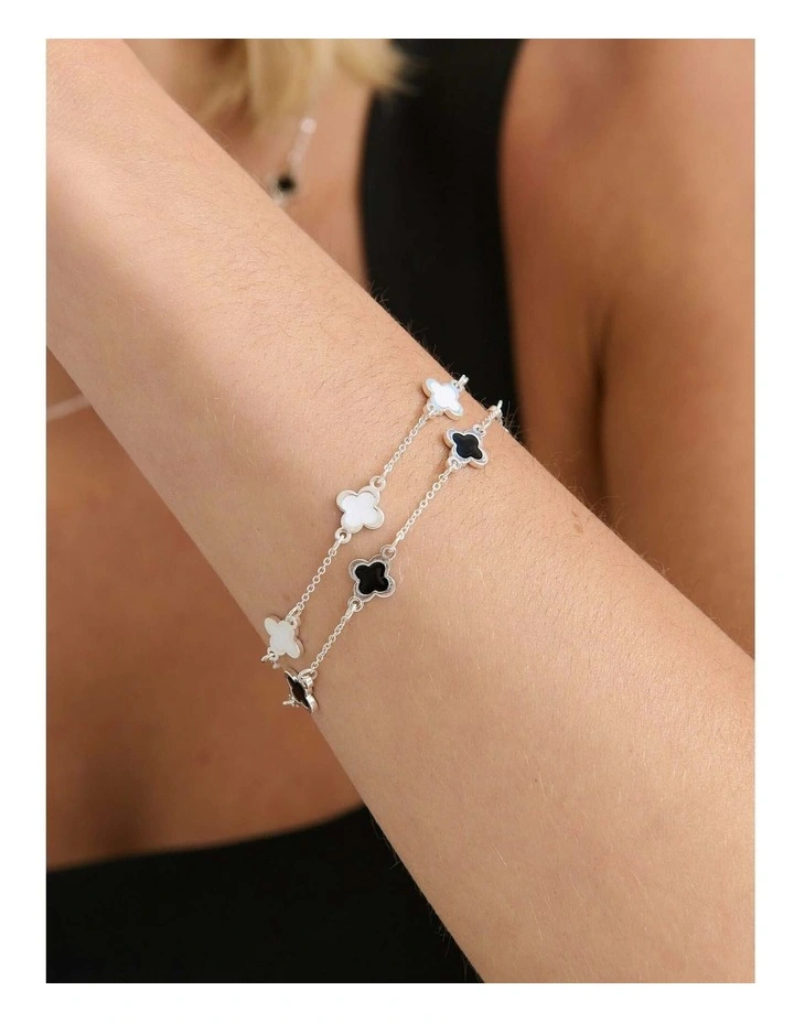 Mini Clover Silver Bracelet - White image 5