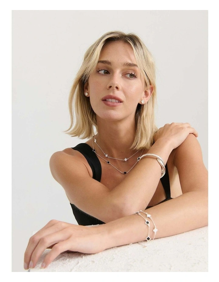 Mini Clover Silver Bracelet - White image 6