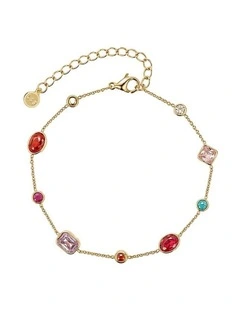 Rosy Glass Crystal Bezel Station Bracelet