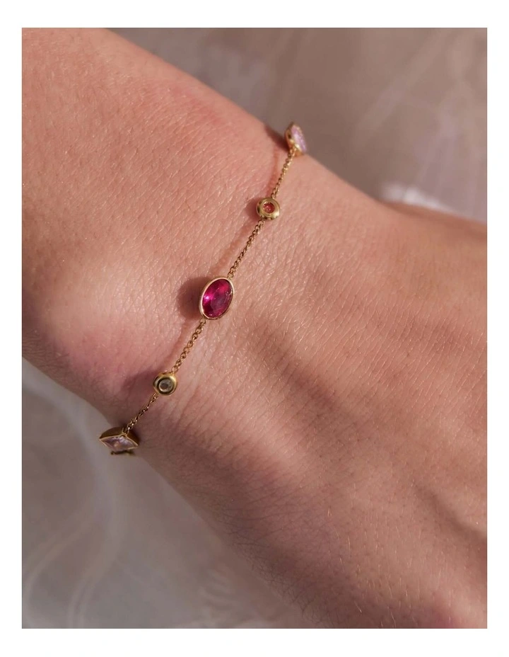 Rosy Glass Crystal Bezel Station Bracelet image 2