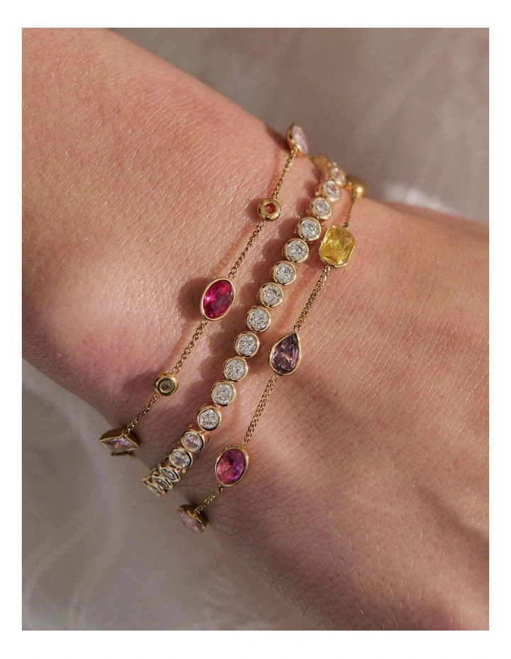 Rosy Glass Crystal Bezel Station Bracelet image 4