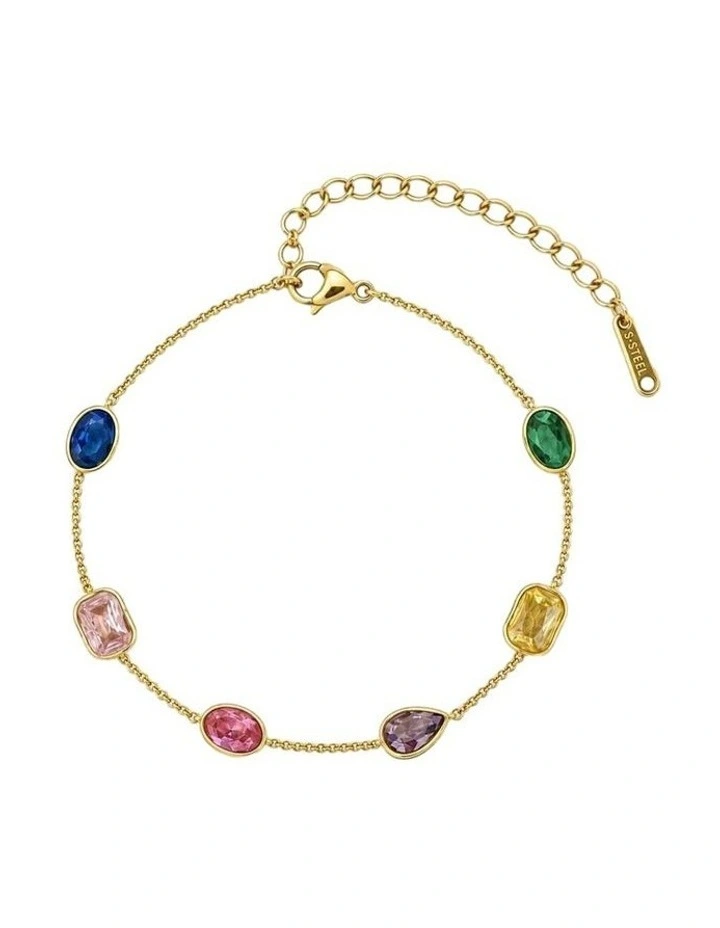 Rainbow Glass Crystal Bezel Station Bracelet image 1