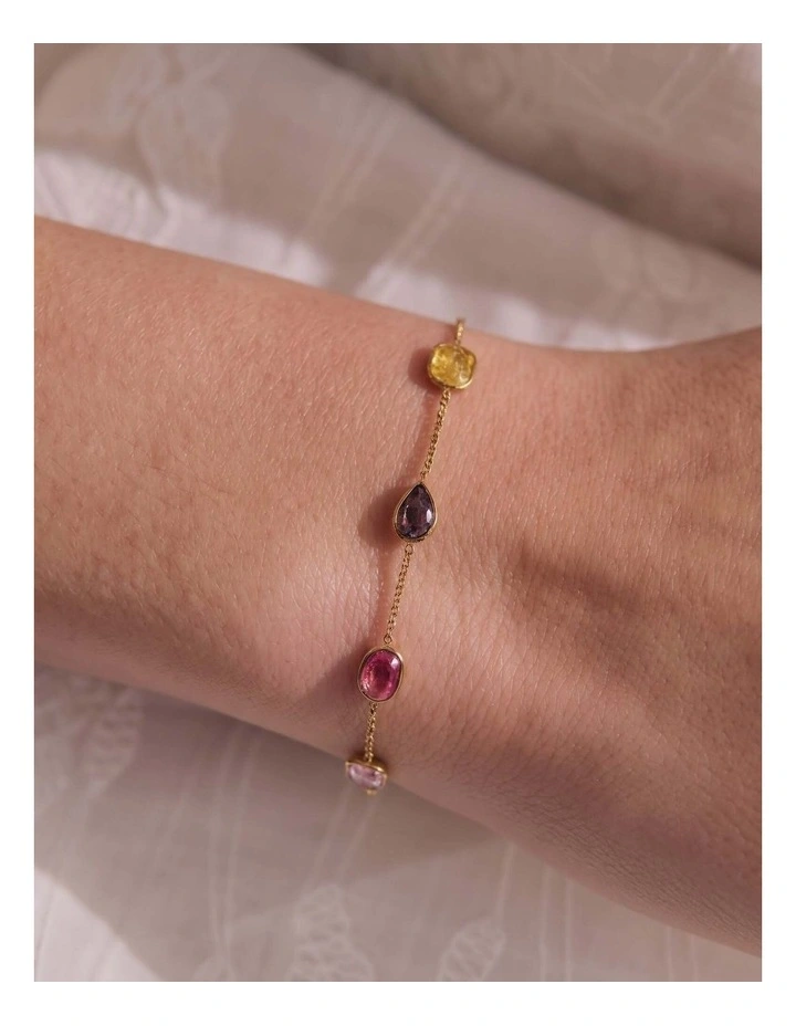 Rainbow Glass Crystal Bezel Station Bracelet image 2