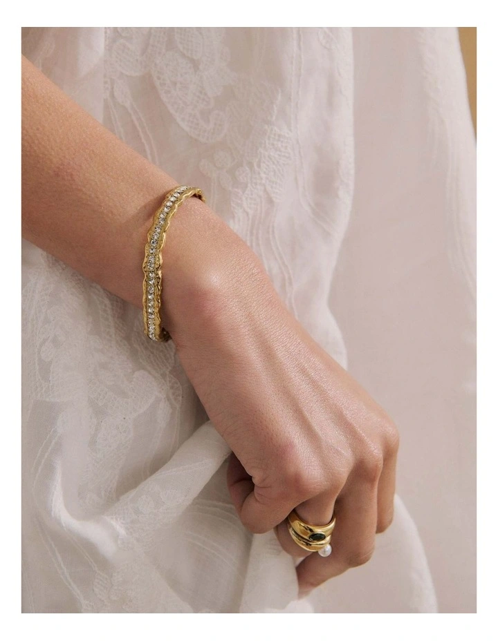 Lusine Hammered Diamante Cuff Bracelet - Gold image 2