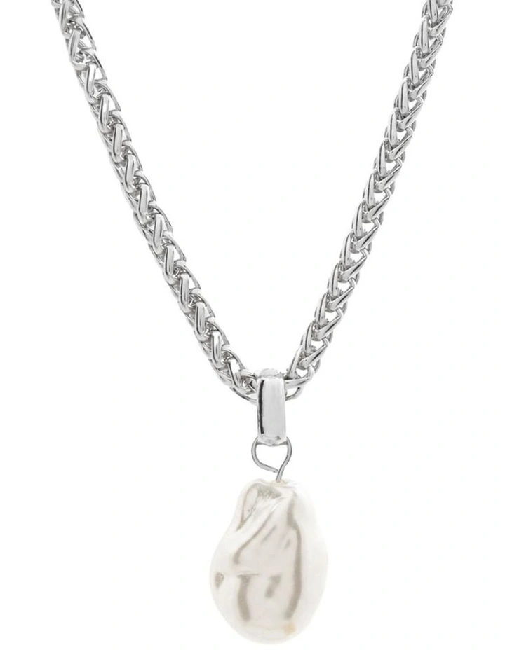 Organic Pearl Pendant Necklace - Silver image 1