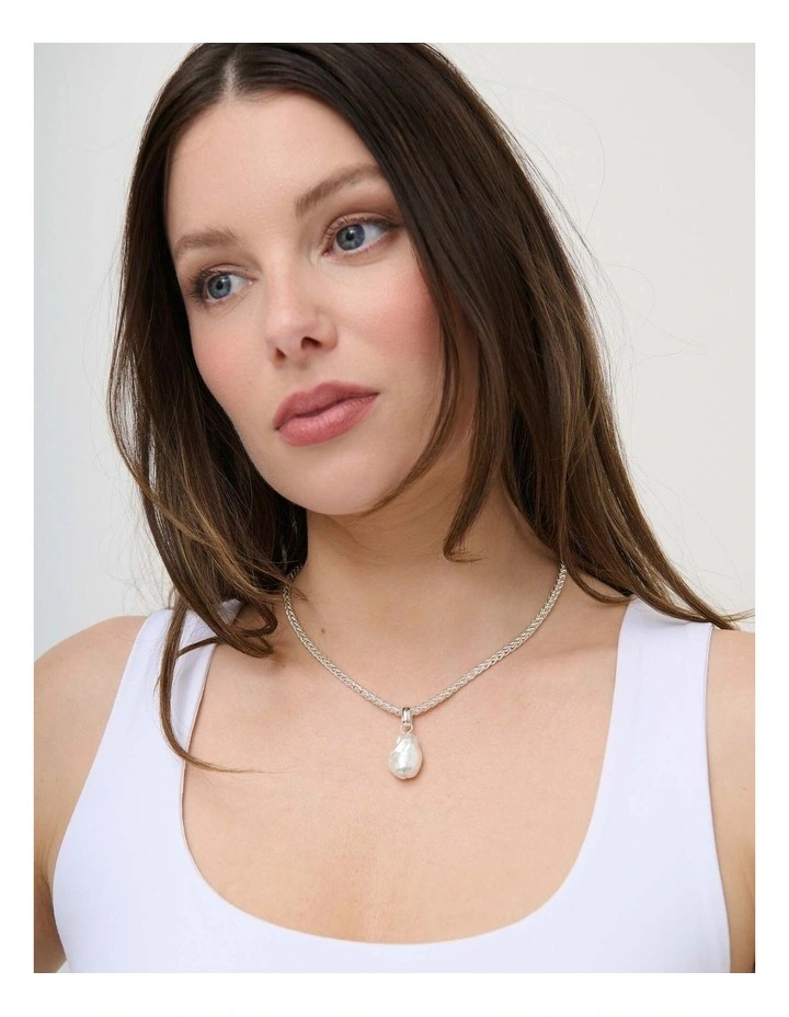 Organic Pearl Pendant Necklace - Silver image 2