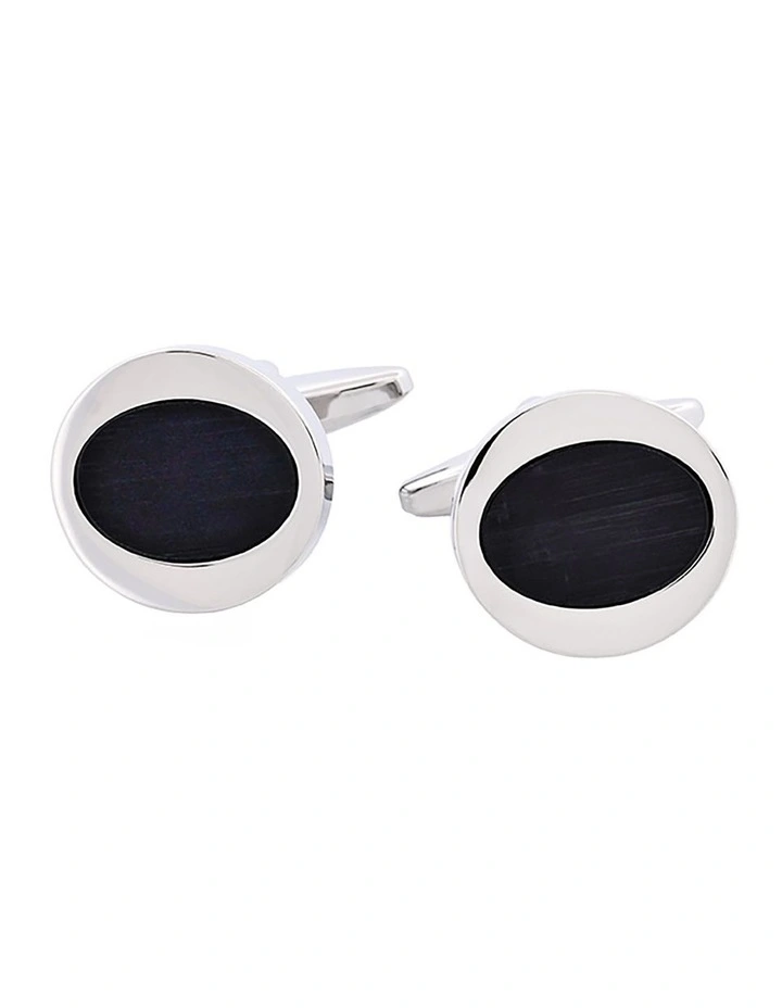 Black Oval Cats Eye Cufflinks image 3