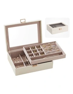 Embellir 2 Layer Jewellery Box Organiser with Clear Lid White