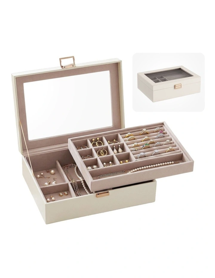 Embellir 2 Layer Jewellery Box Organiser with Clear Lid White image 1
