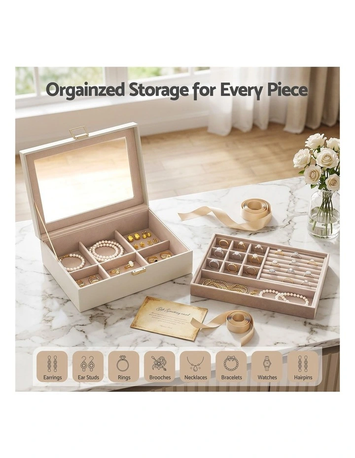 Embellir 2 Layer Jewellery Box Organiser with Clear Lid White image 5