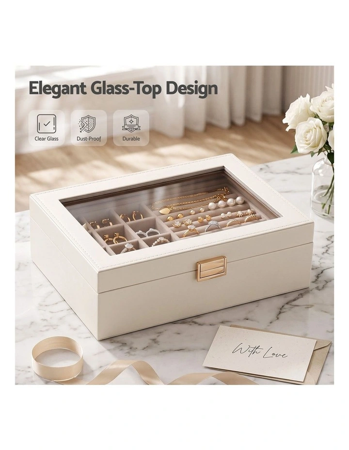 Embellir 2 Layer Jewellery Box Organiser with Clear Lid White image 6