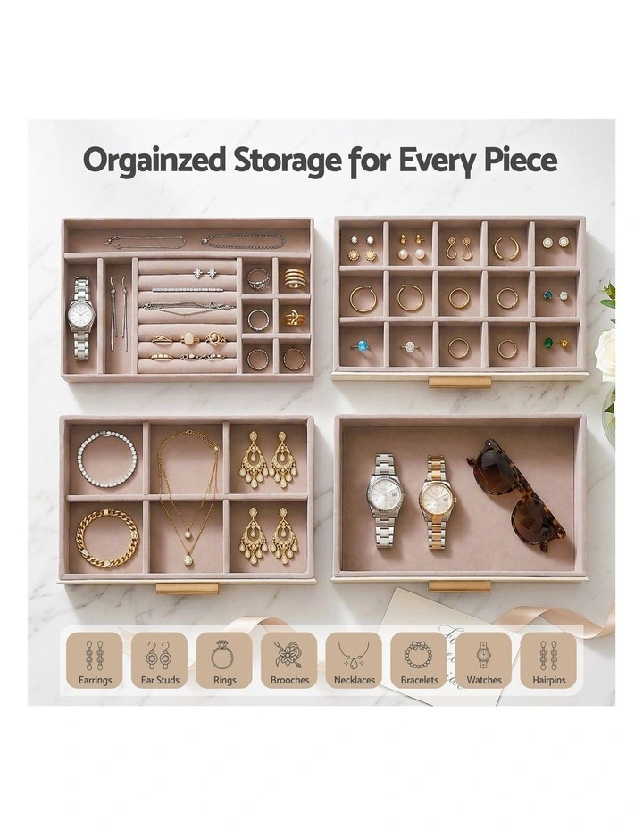 Embellir Jewellery Box 4 Layer Organiser Storage Case Glass Lid Drawers White image 5