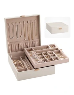 Embellir Jewellery Box 2 Layer Storage Organiser Leather Display White