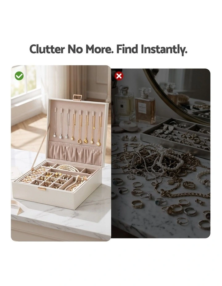 Embellir Jewellery Box 2 Layer Storage Organiser Leather Display White image 4