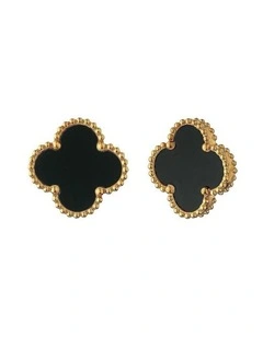 Charlotte Gold Clover Earrings - Black