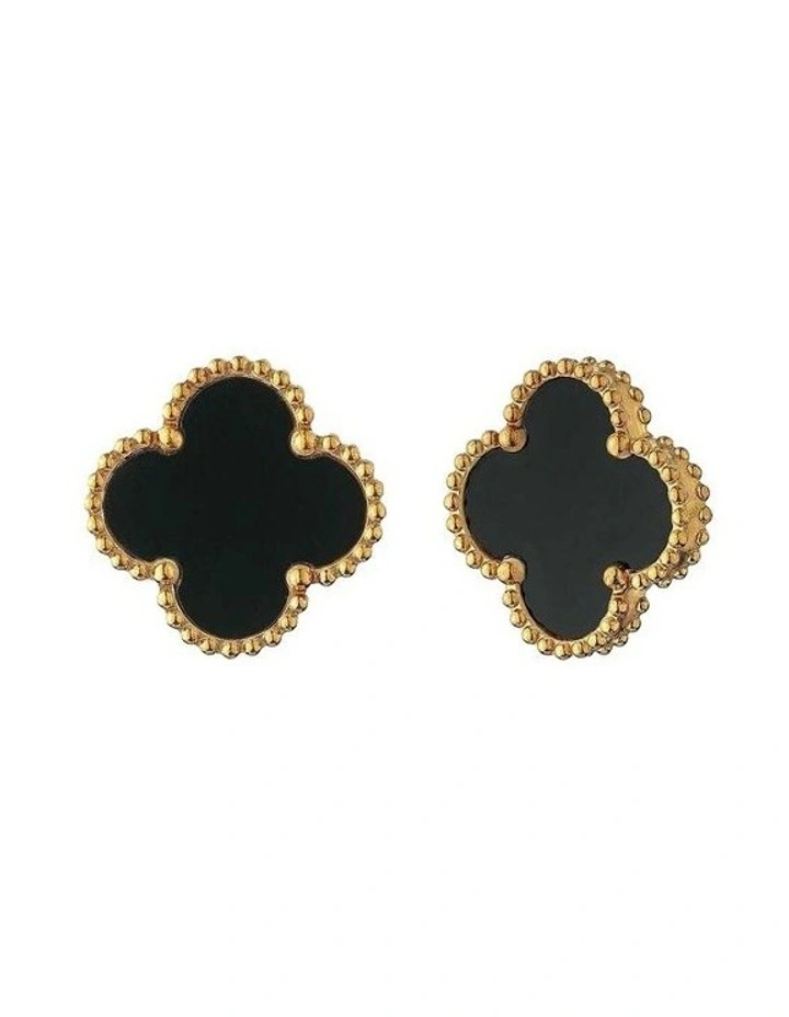 Charlotte Gold Clover Earrings - Black image 1