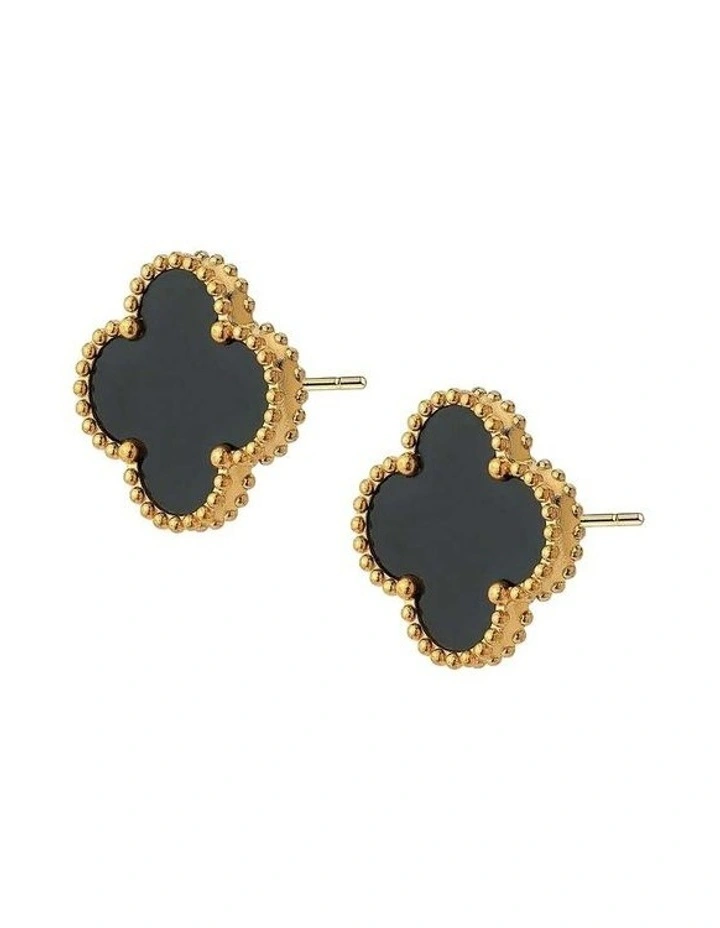 Charlotte Gold Clover Earrings - Black image 3