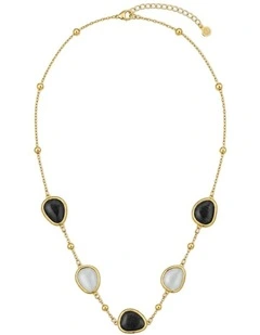 Via Resin Charm Station Necklace - B/W