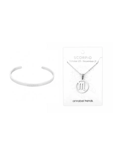 2pc Stainless Steel Cuff Bangle & Pendant Necklace Zodiac Scorpio