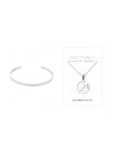 2pc Stainless Steel Cuff Bangle Pendant Zodiac Sagittarius