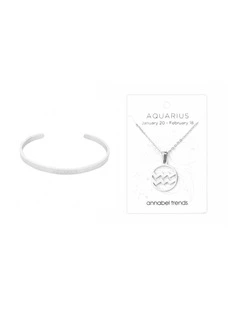 2pc Stainless Steel Cuff Bangle Pendant Zodiac Aquarius